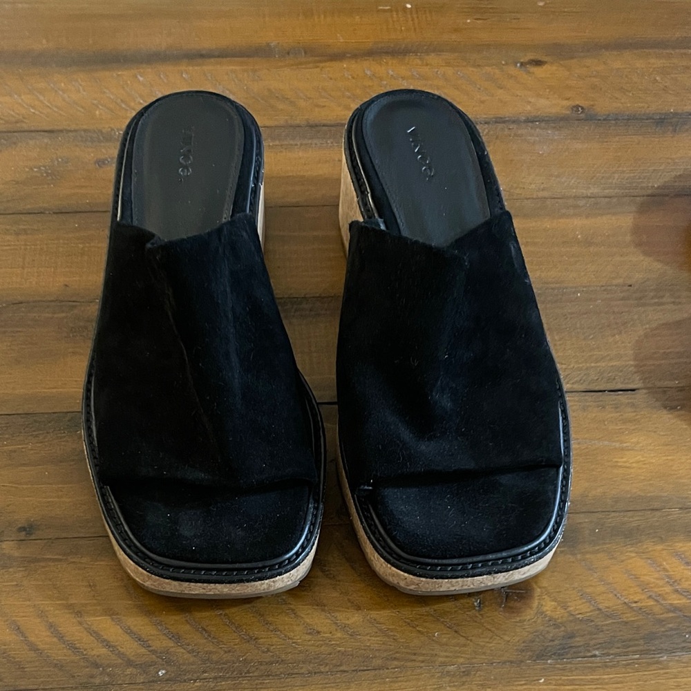 NEW Vince Black Suede Cork Platform Slide Mules